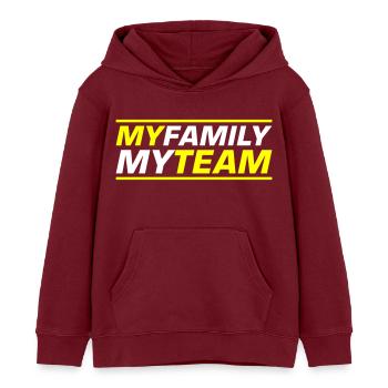 Mon équipe familiale dit - Sweat à capuche enfant bio Stanley/Stella - bordeaux - Devant - AI Model Kid Female (0cm)