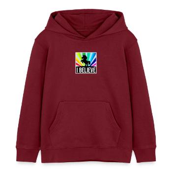 I BELIEVE Einhorn vor leuchtenden Regenbogenstrahl - Kinder Organic Hoodie Mini Cruiser von Stanley/Stella - Burgunderrot - Vorne - AI Model Kid Female (0cm)