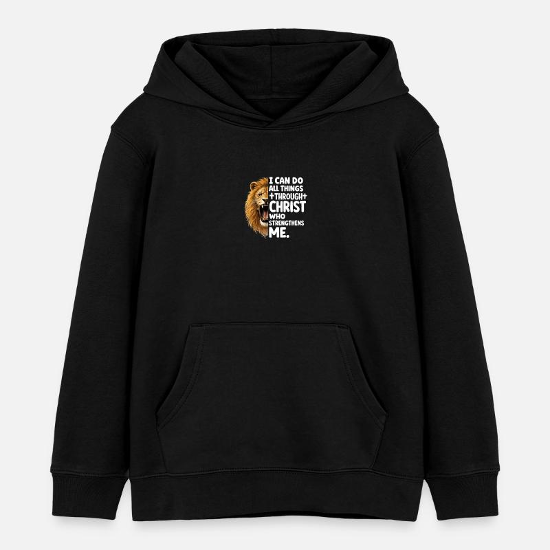 Lion de la Force par le Christ - Sweat à capuche enfant bio Stanley/Stella - noir