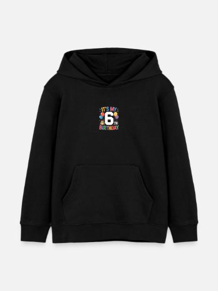 6th birthday - Kids Organic Hoodie by Stanley/Stella - black