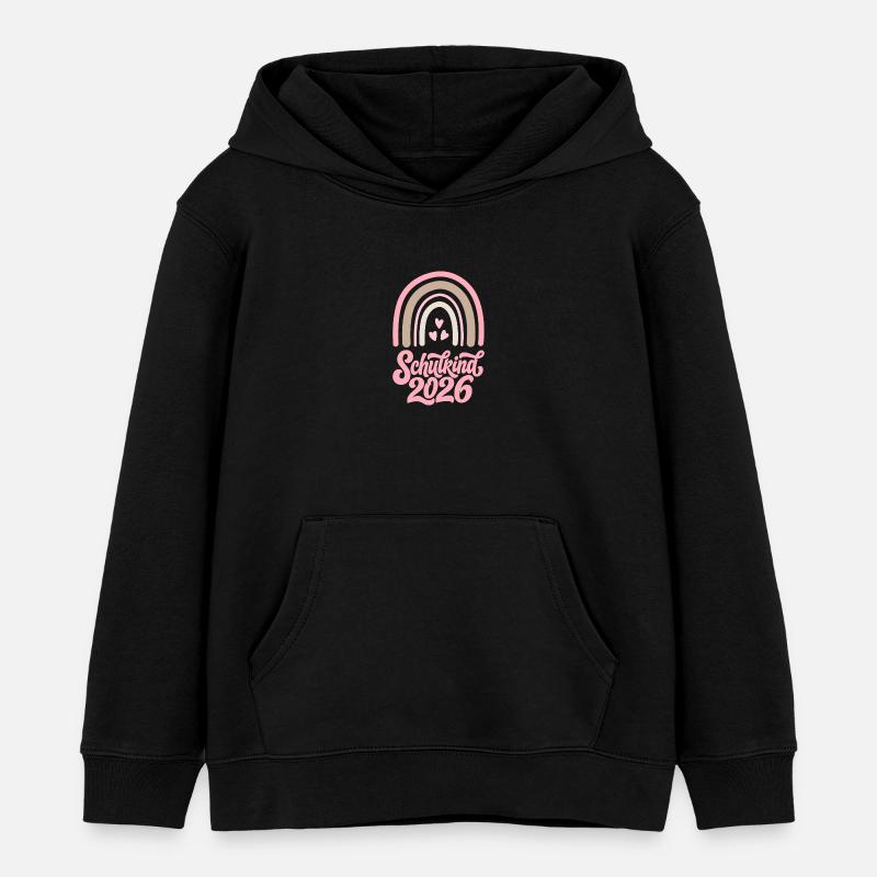 Enfant d’école 2026 Fille arc-en-ciel - Sweat à capuche enfant bio Stanley/Stella - noir