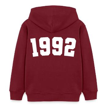 Année 1992, 30 ans, cadeau de 30e anniversaire - Sweat à capuche enfant bio Stanley/Stella - bordeaux - Dos - AI Model Kid Female (0cm)