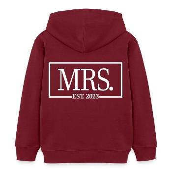 Mme Est. 2023 Fiançailles Mariage Douche nuptiale - Sweat à capuche enfant bio Stanley/Stella - bordeaux - Dos - AI Model Kid Female (0cm)