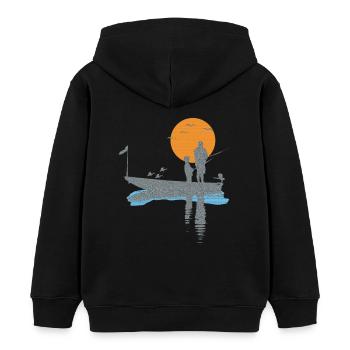 T-shirt pêcheur en bateau avec des oiseaux et du poisson - Sweat à capuche enfant bio Stanley/Stella - noir - Dos - AI Model Kid Male (0cm)