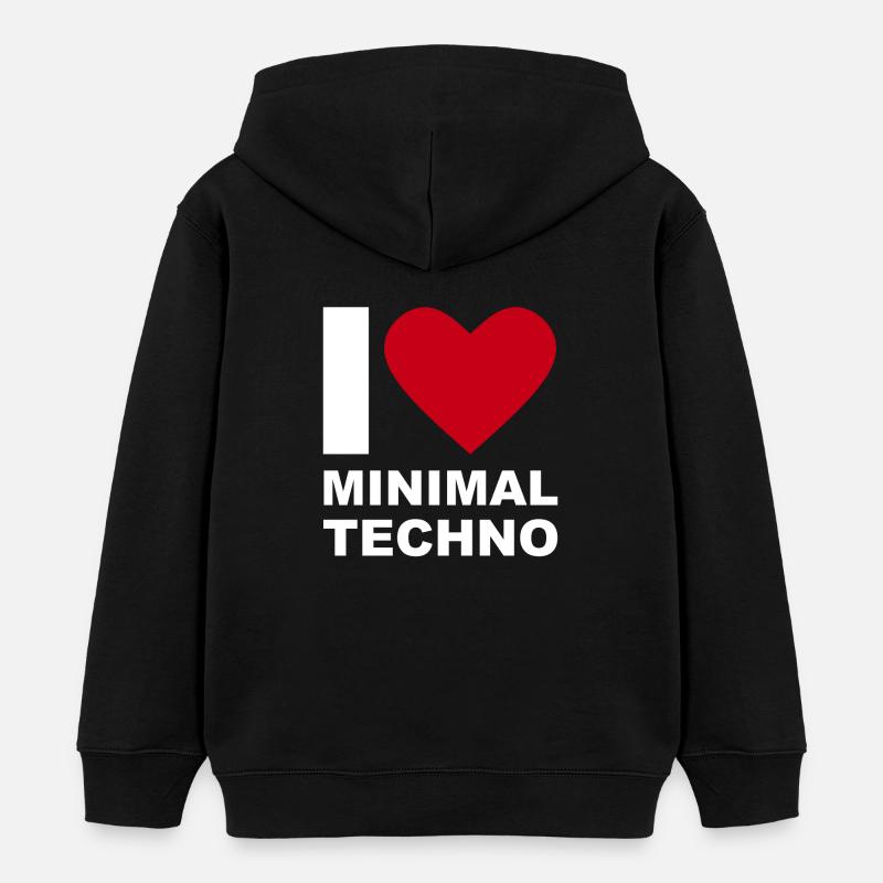 I LOVE MINIMAL TECHNO - Sweat à capuche enfant bio Stanley/Stella - noir