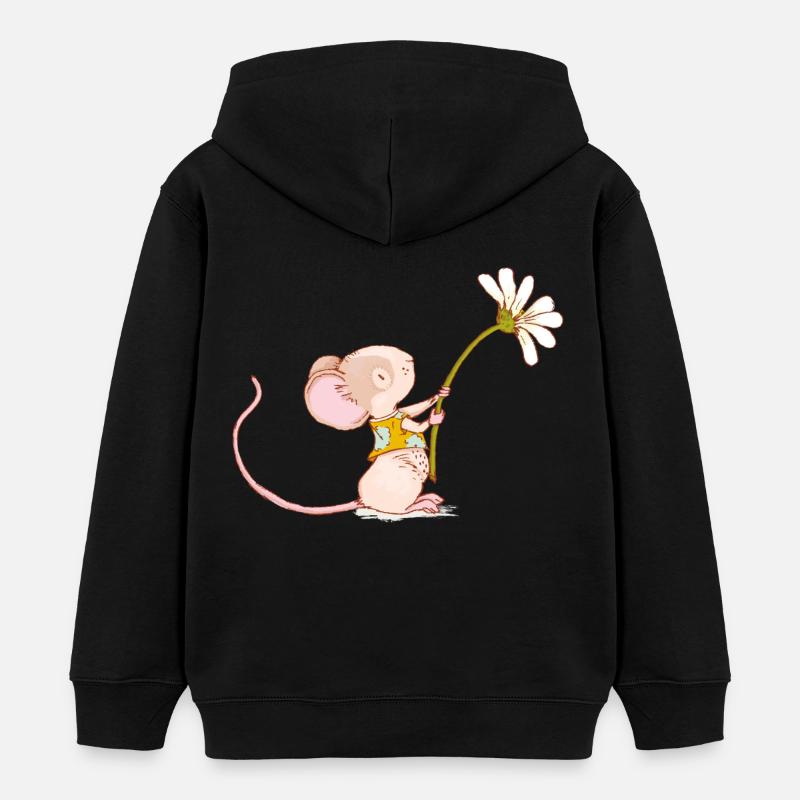 Souris avec fleur - Sweat à capuche enfant bio Stanley/Stella - noir