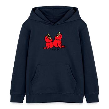 2 perruches, oiseaux chanteurs, moineaux, équipe de gazouillis - Sweat à capuche enfant bio Stanley/Stella - bleu marine - Devant - AI Model Kid Male (0cm)