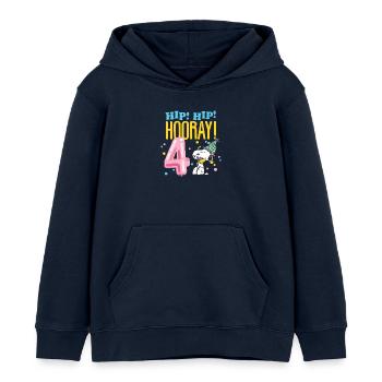 Peanuts 4 Jahre Geburtstagsdesign Mit Spruch - Kinder Organic Hoodie Mini Cruiser von Stanley/Stella - Navy - Vorne - AI Model Kid Male (0cm)