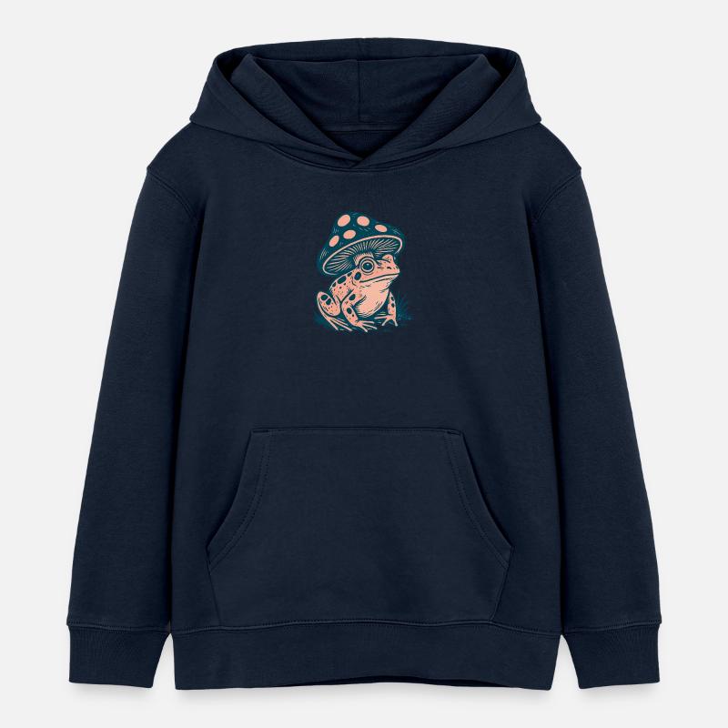 Grenouille Champignon Vintage Cottagecore - Sweat à capuche enfant bio Stanley/Stella - bleu marine