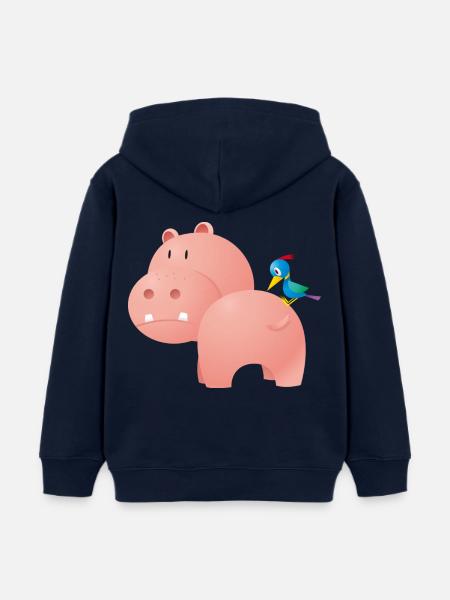 Nilpferd mit Vogel - Kinder Organic Hoodie Mini Cruiser von Stanley/Stella - Navy