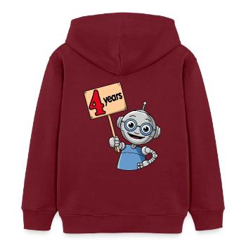Vier Jahre vierter Geburtstag kleiner Roboter - Kinder Organic Hoodie Mini Cruiser von Stanley/Stella - Burgunderrot - Hinten - AI Model Kid Female (0cm)