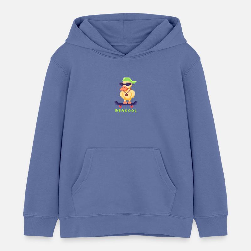 Canard Pixel Art avec planche à roulettes et casquette - Sweat à capuche enfant bio Stanley/Stella - bleu