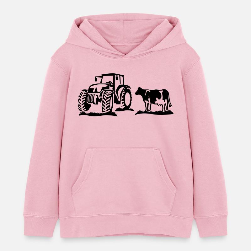 vache et tracteur - Sweat à capuche enfant bio Stanley/Stella - rose pâle
