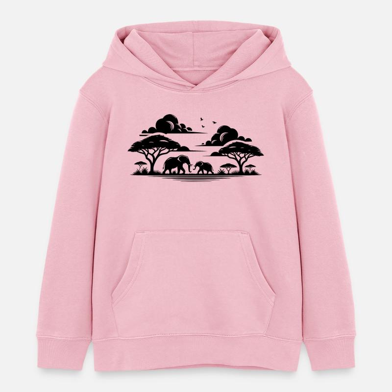 Éléphants dans les savanes africaines Silhouette d’arbre - Sweat à capuche enfant bio Stanley/Stella - rose pâle