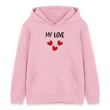 LIEBE. ICH LIEBE DICH. VALENTINSTAG. JUNGGESELLINNENABSCHIED. ICH LIEBE DICH. - Kinder Organic Hoodie Mini Cruiser von Stanley/Stella - Hellrosa - Vorne - AI Model Kid Female (0cm)