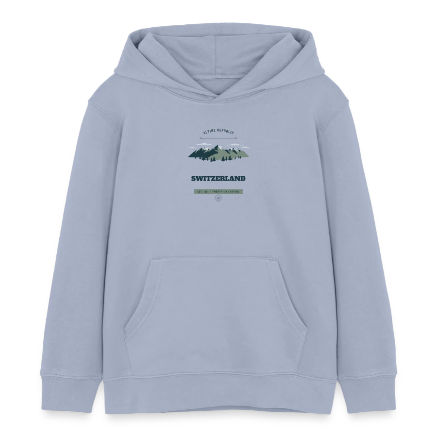 Switzerland badge on a kids organic hoodie by stanley/stella, lavender-violet