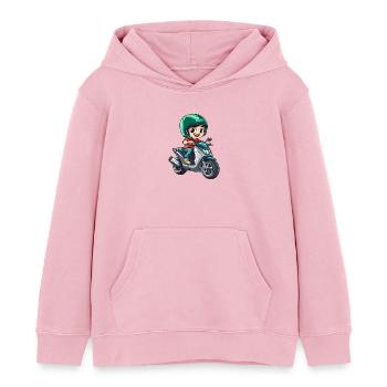 Boy rides scooter - Kids Organic Hoodie by Stanley/Stella - cotton pink - Front - AI Model Kid Female (0cm)