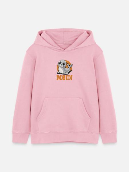 Junge Robbe mit „Moin“ - Kinder Organic Hoodie Mini Cruiser von Stanley/Stella - Hellrosa