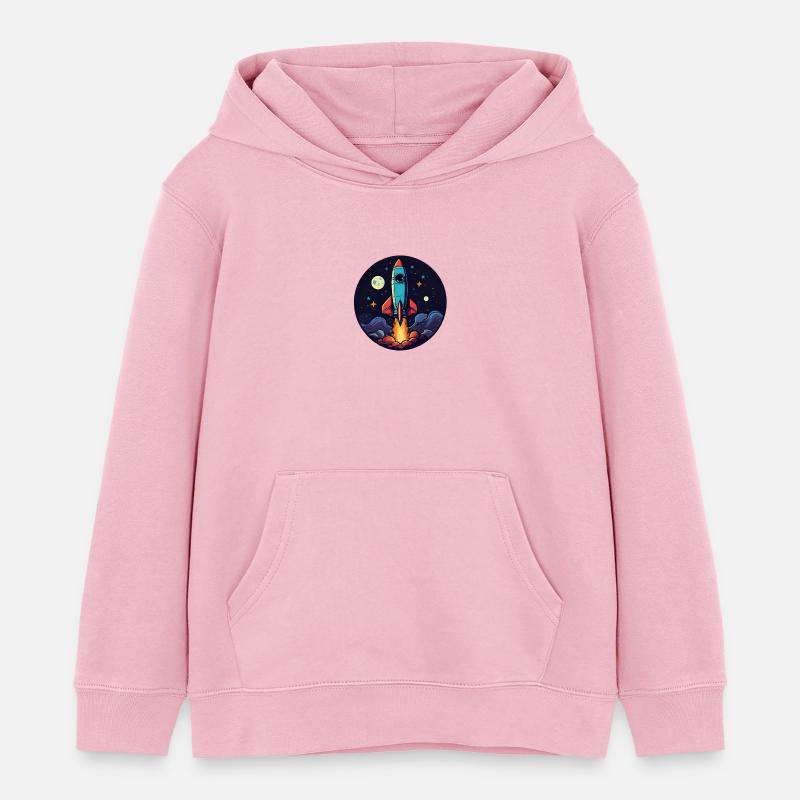 Fusée spatiale. Fusée dessin mignon. Logo de fusée - Sweat à capuche enfant bio Stanley/Stella - rose pâle