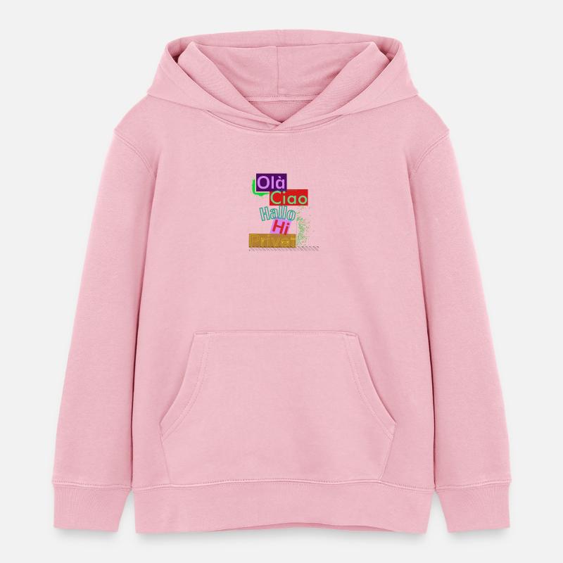 Variété de langues Conception de salutation colorée - Sweat à capuche enfant bio Stanley/Stella - rose pâle