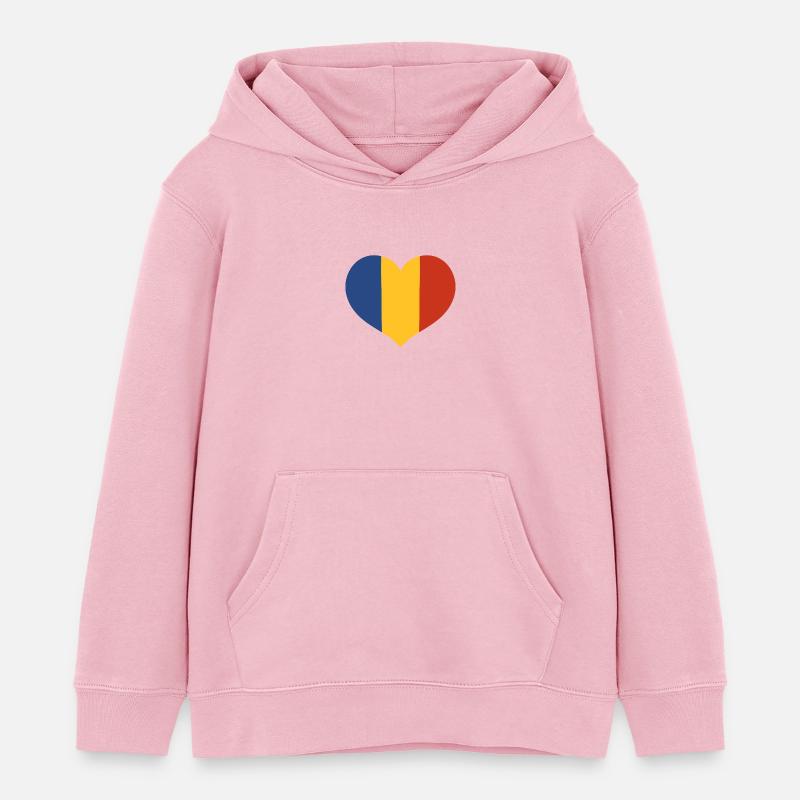 Cœur du drapeau roumain - Sweat à capuche enfant bio Stanley/Stella - rose pâle