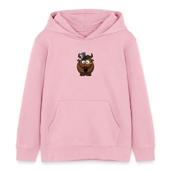Caricature de buffle avec monocle - Sweat à capuche enfant bio Stanley/Stella - rose pâle - Devant - AI Model Kid Female (0cm)