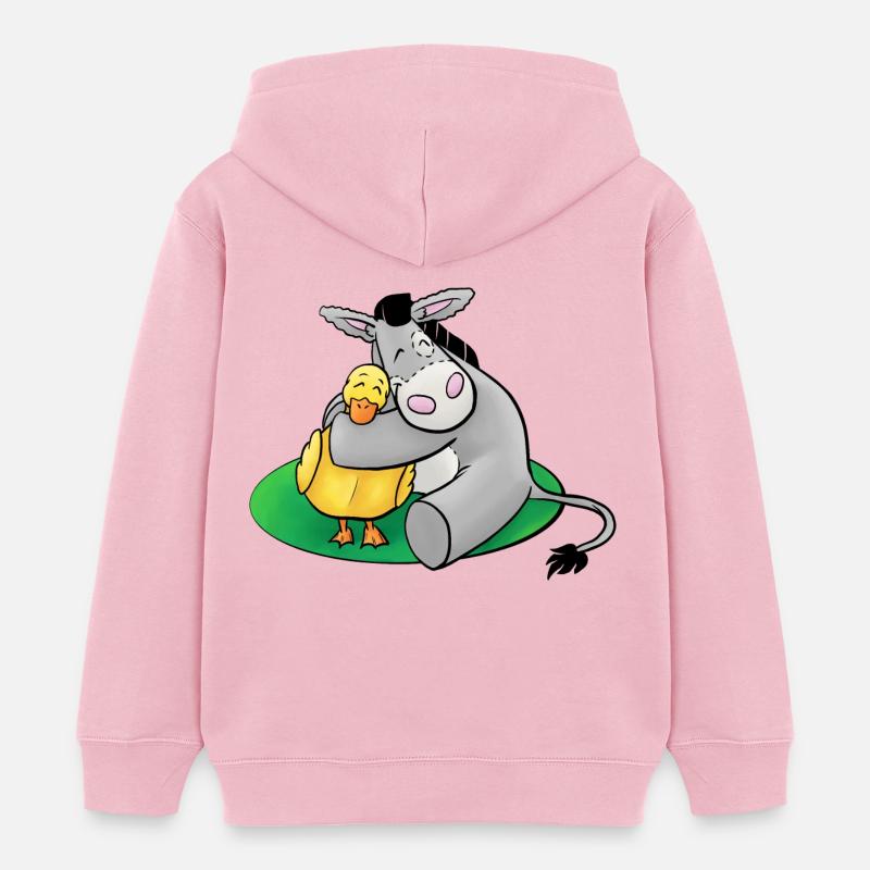 Âne en peluche avec canard - Sweat à capuche enfant bio Stanley/Stella - rose pâle