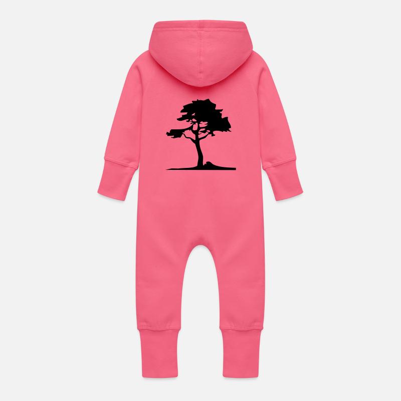 tree - Grenouillère à capuche bio en molleton Bébé - fuchsia