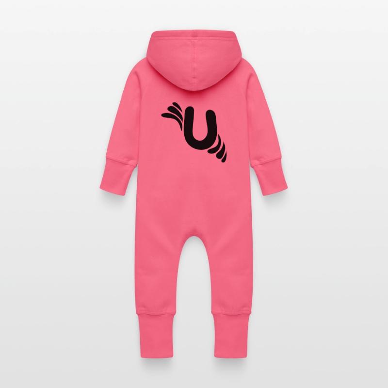 Letter U & Pattern Baby Organic Sweat Overalls With Hood