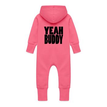 Yeah Buddy - Baby Organic Sweat Overalls With Hood - fuchsia - Back