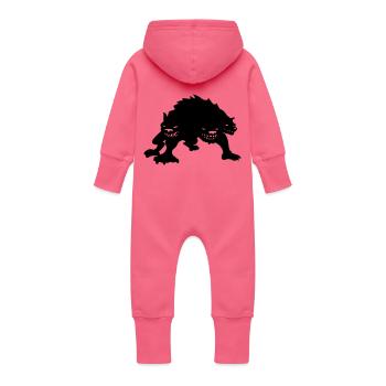 cerberus three headed dog of the underworld - Baby Organic Sweat Overalls With Hood - fuchsia - Back