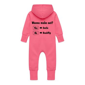 Wanna make out - Baby Organic Sweat Overalls With Hood - fuchsia - Back
