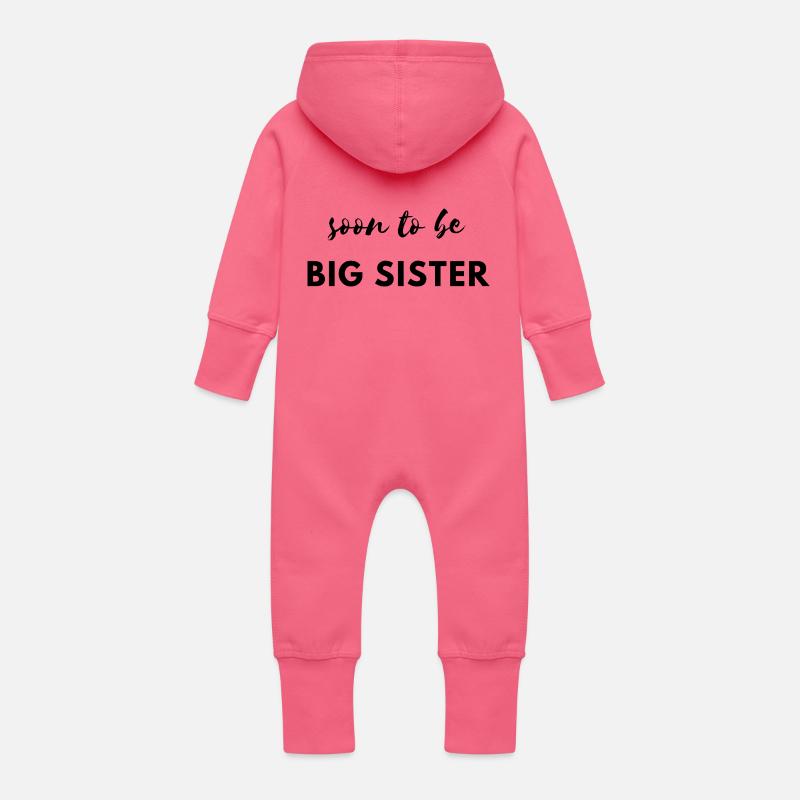 Bald große Schwester - Baby Bio Sweat Overall mit Kapuze - Fuchsia