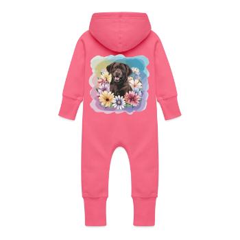 Brauner Labrador mit Blumen - Baby Bio Sweat Overall mit Kapuze - Fuchsia - Hinten
