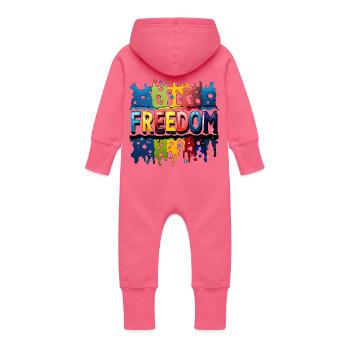 Freedom, Free - Baby Organic Sweat Overalls With Hood - fuchsia - Back