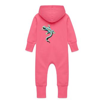 spotted gecko - Baby Organic Sweat Overalls With Hood - fuchsia - Back