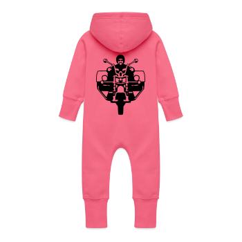 trike trike biker rider a motorcycle 3 wheeled - Baby Organic Sweat Overalls With Hood - fuchsia - Back