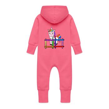 For children grim unicorn emotion feelings anger - Baby Organic Sweat Overalls With Hood - fuchsia - Back