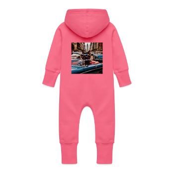 Cat on tour - I love Mexico! - Mexico city - Baby Organic Sweat Overalls With Hood - fuchsia - Back