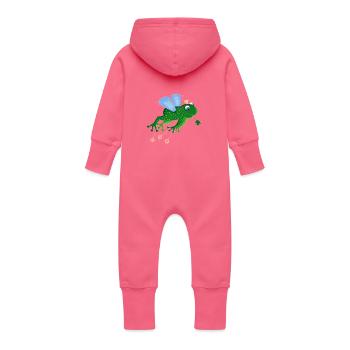 Peace frog Hubert jumps for peace - Baby Organic Sweat Overalls With Hood - fuchsia - Back