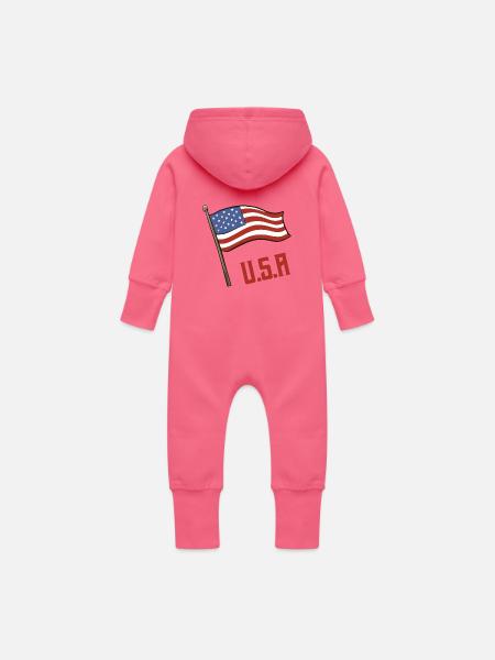 USA Fahne - Baby Bio Sweat Overall mit Kapuze - Fuchsia