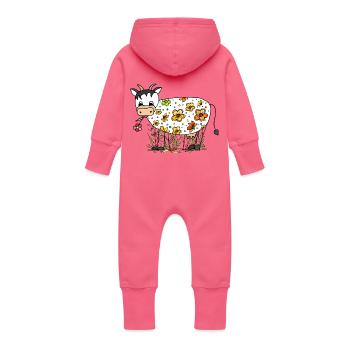 Cow - Baby Organic Sweat Overalls With Hood - fuchsia - Back