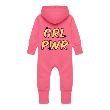 Girl Power Design Gift - Baby Organic Sweat Overalls With Hood - fuchsia - Back