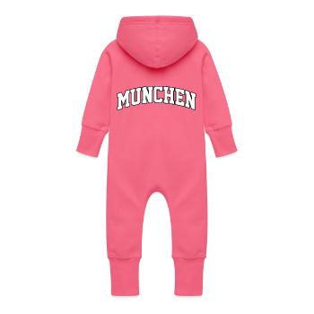München-Logo: Kollegiales Design im deutschen Stil - Baby Bio Sweat Overall mit Kapuze - Fuchsia - Hinten
