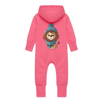 Mignon lion avec écharpe et chapeau à pompon. - Grenouillère à capuche bio en molleton Bébé - fuchsia - Dos