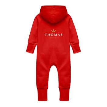 Thomas Original Family Logo - Baby Organic Sweat Overalls With Hood - red - Back