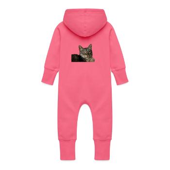 Cat Kitten - Baby Organic Sweat Overalls With Hood - fuchsia - Back