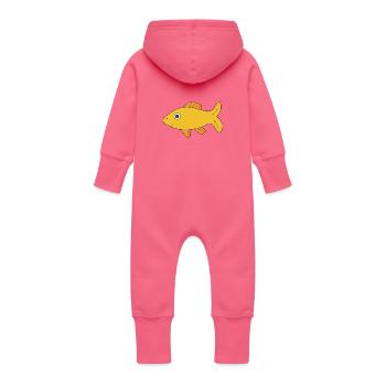 Fisch Shirt Fischmotiv,Angelbekleidung Geschenk - Baby Bio Sweat Overall mit Kapuze - Fuchsia - Hinten