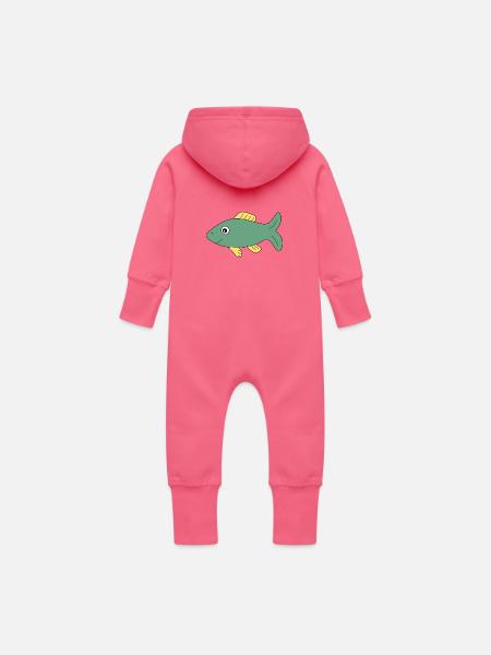 T-Shirt mit Fischmotiv,Angelbekleidung Geschenk - Baby Bio Sweat Overall mit Kapuze - Fuchsia
