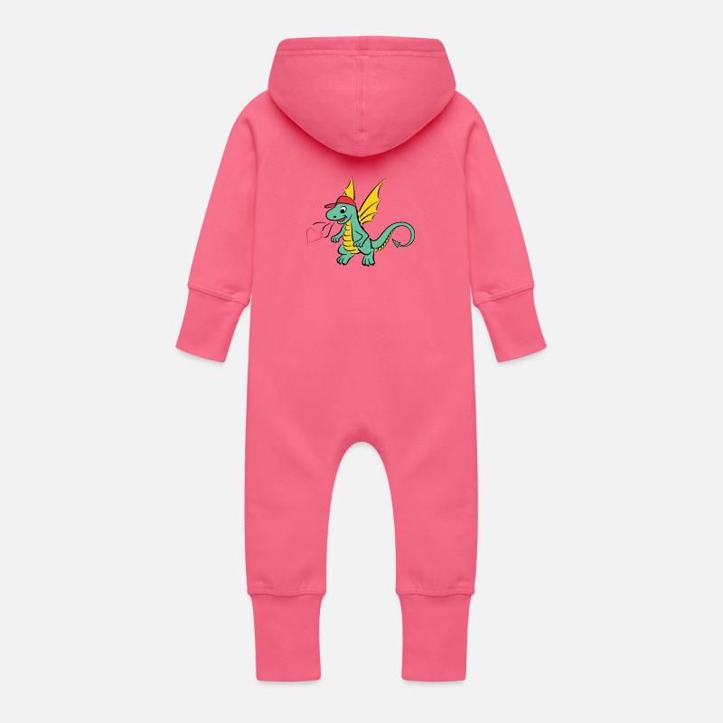 Petit dragon - Grenouillère à capuche bio en molleton Bébé - fuchsia